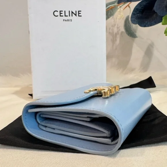 SOLD‼️Celine Triomphe Calf Leather Trifold Wallet In Arctic Blue - Picture 16 of 17